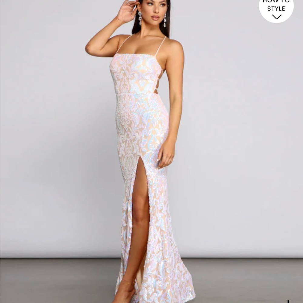 Windsor Priya Formal Iridescent Sequin Scroll Dress
